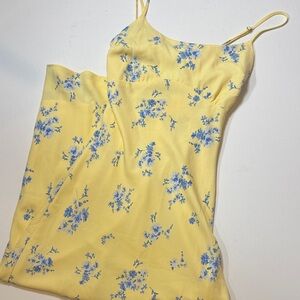 Hollister Yellow Maxi Dress with Blue Floral Print